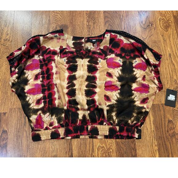 DKNY Women's Modern Printed Cotton Blouson Top Size XL NWT Bold Blouse - Picture 1 of 7